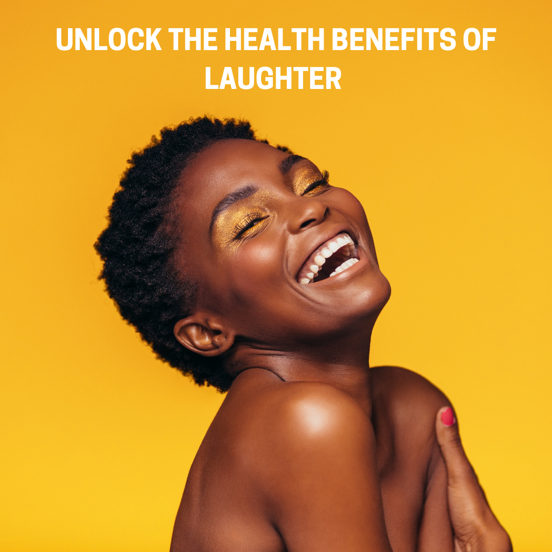 Woman laughing, reducing stress and boosting her mood.