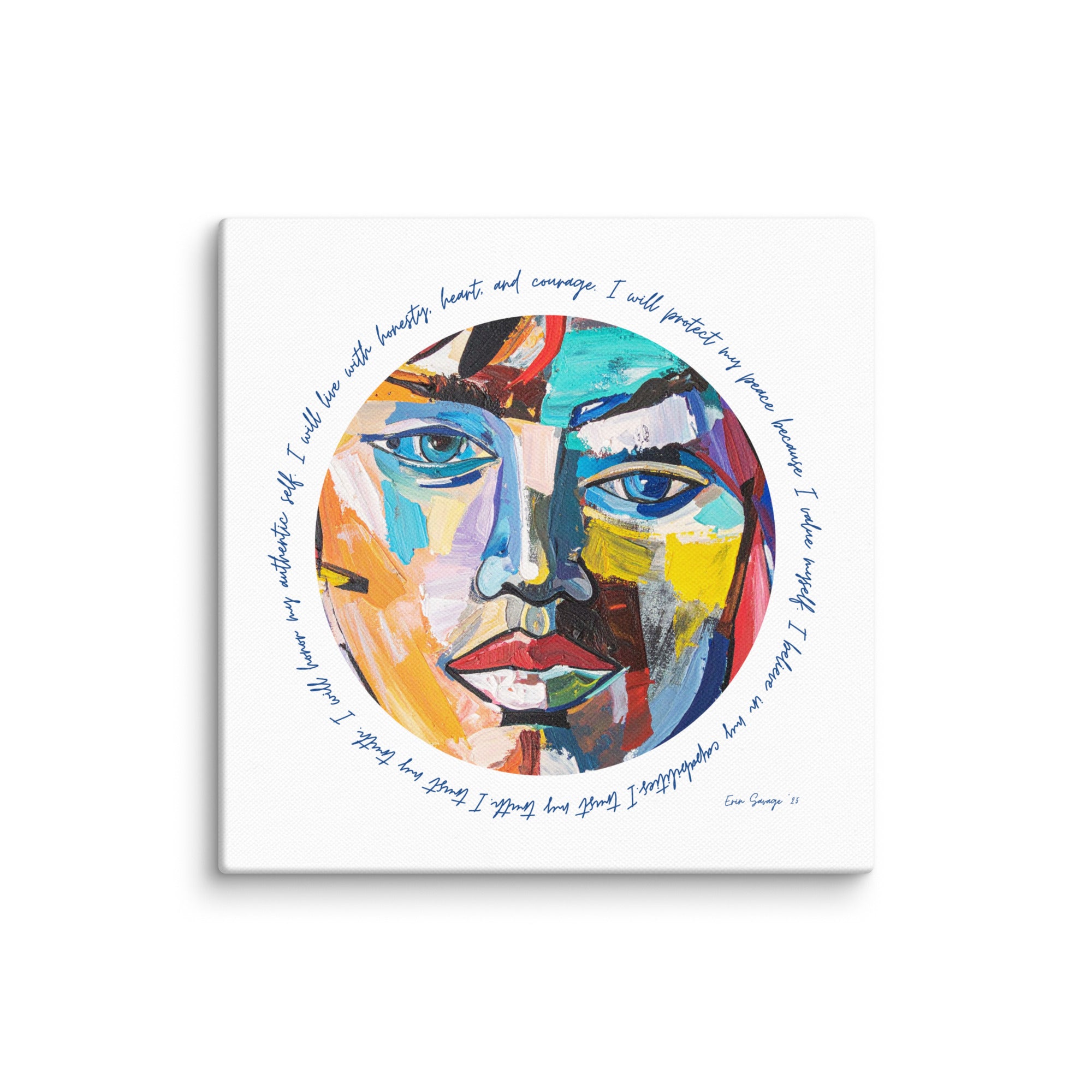 Canvas Art Print: Empowering Quote & Colorful Abstract Face